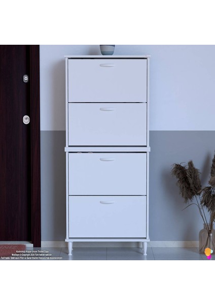 Asaf 2 Li Beyaz Renk Kapı Önü Ayakkabılık 4 Düşer Kapak 8 Göz Bölmeli Ayakkabılık 72X160X25,5 cm modelleri