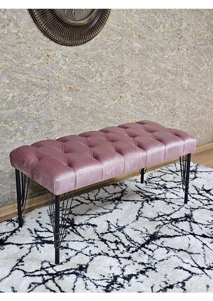 Siyah Boyalı Tel Ayaklı 90 cm Puf Bench - Puf - Bench - Kasalı Oturak - Oturak - Yatak Ucu Puf Pembe Renk 90 x 41 Boyut/ebat