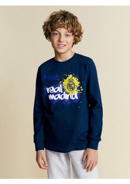 Yeni Sezon Bisiklet Yaka Real Madrid Erkek Çocuk Pijama Takımı