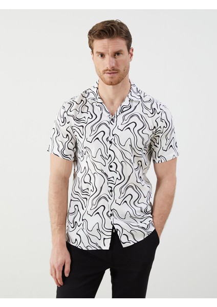 Yeni Sezon Regular Fit Kısa Kollu Desenli Viskon Erkek Gömlek