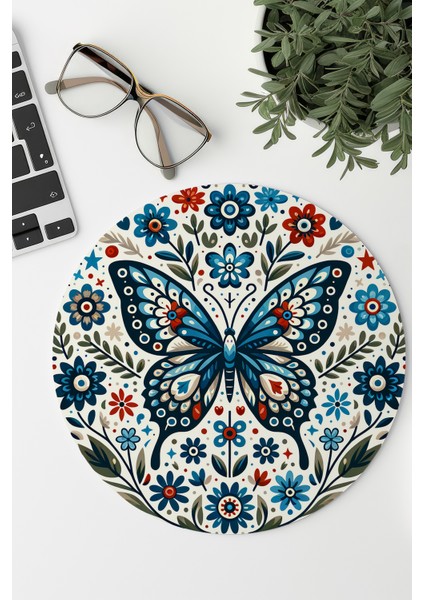 Kelebek Desenli Baskılı Yuvarlak Gaming Mousepad