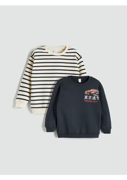 Yeni Sezon Bisiklet Yaka Baskılı Erkek Çocuk Sweatshirt 2'li fiyatları