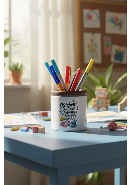 Kitchen Was Cleaned Baskılı Seramik Kalemlik Masaüstü Düzenleyici