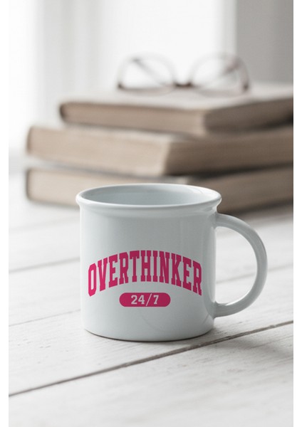 Overthinker 7/24 Baskılı Enamel Görünümlü Seramik Vintage Kupa Bardak
