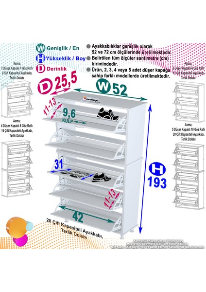 Asil 2 Li Antre Beyaz Renk Ayakkabılık 52 cm 5 Düşer Kapak 10 Raflı Ayakkabılık 52 X193X 25,5 cm fiyatları
