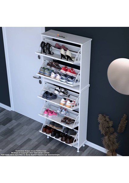 Asil 2 Li Antre Beyaz Renk Ayakkabılık 52 cm 5 Düşer Kapak 10 Raflı Ayakkabılık 52 X193X 25,5 cm indirimleri
