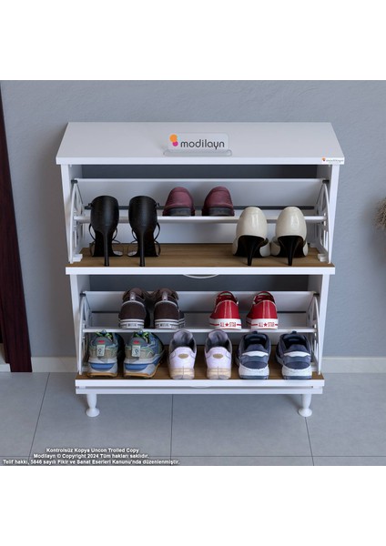 Asaf Meşe Renk 72 cm Asma Ayakkabılık Kapı Önü 2 Düşer Kapak 4 Göz Bölmeli Ayakkabılık 72X90X25,5 cm modelleri