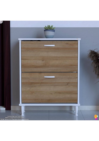 Asaf Meşe Renk 72 cm Asma Ayakkabılık Kapı Önü 2 Düşer Kapak 4 Göz Bölmeli Ayakkabılık 72X90X25,5 cm indirimleri