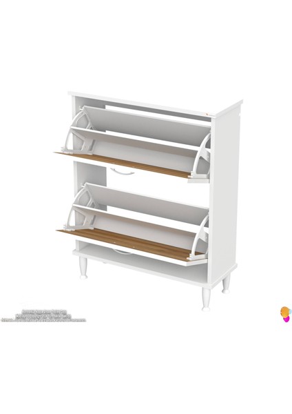 Asaf Meşe Renk 72 cm Asma Ayakkabılık Kapı Önü 2 Düşer Kapak 4 Göz Bölmeli Ayakkabılık 72X90X25,5 cm