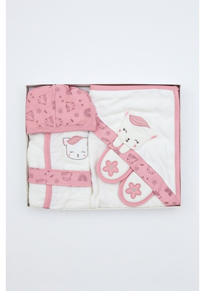 Kız Bebek Lüks Bornoz Takımı Havlu Seti % 100 Pamuk Kumaş 0- 2 Yaş STL7101