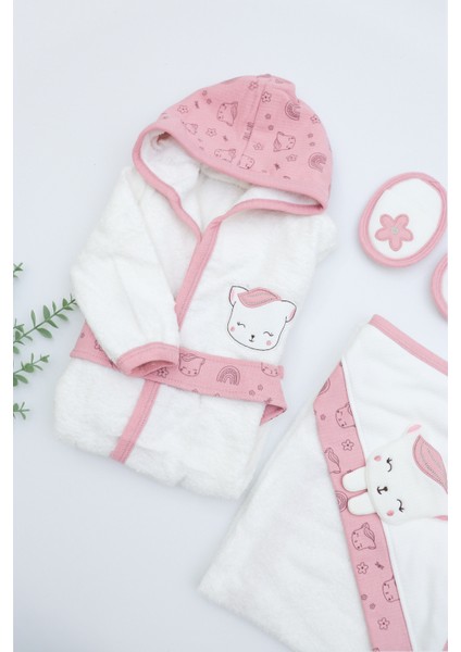 Kız Bebek Lüks Bornoz Takımı Havlu Seti % 100 Pamuk Kumaş 0- 2 Yaş STL7101 modelleri