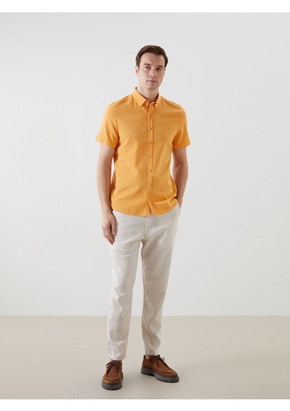 Yeni Sezon Slim Fit Kısa Kollu Keten Karışımlı Erkek Gömlek modelleri