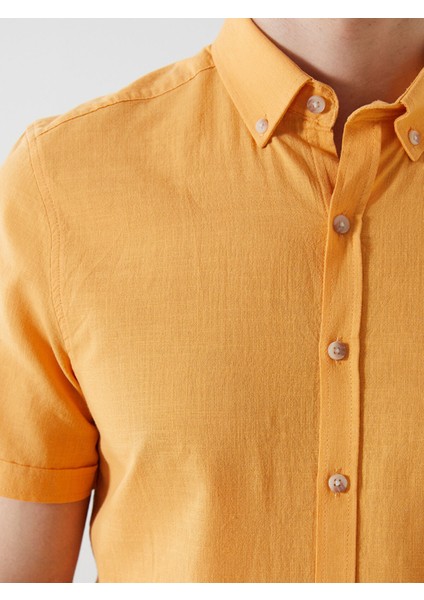 Yeni Sezon Slim Fit Kısa Kollu Keten Karışımlı Erkek Gömlek fırsatları