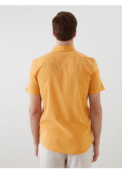 Yeni Sezon Slim Fit Kısa Kollu Keten Karışımlı Erkek Gömlek indirimleri
