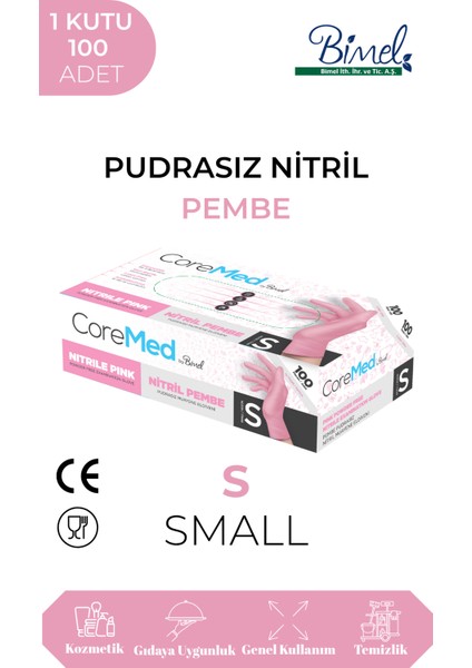 Nitril Pembe Muayene Eldiveni S - 1 Paket 100 Lü