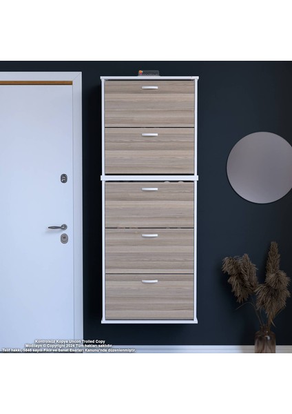 Asil 2 Li Cordoba Renk Asma Ayakkabılık Antre 5 Düşer Kapak 10 Raflı Ayakkabılık 72X181X25,5 cm