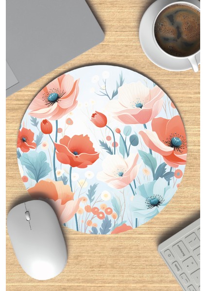 Renkli Çiçekler No:14 Baskılı Yuvarlak Gaming Mousepad