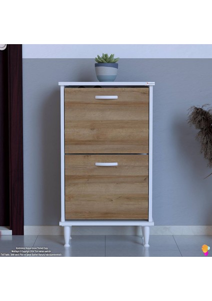 Asaf Meşe Renk 52 cm Kapı Önü Ayakkabılık 2 Düşer Kapak 4 Göz Bölmeli Ayakkabılık 52X90X25,5 cm modelleri