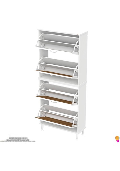 Asaf 2 Li Ceviz Renk Kapı Önü Ayakkabılık 4 Düşer Kapak 8 Göz Bölmeli Ayakkabılık 72X160X25,5 cm fırsatları