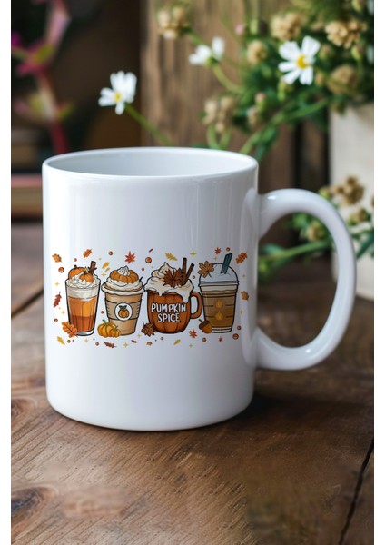 Sonbahar Temalı Kahveler No:1 Baskılı Hediyelik Kupa Bardak