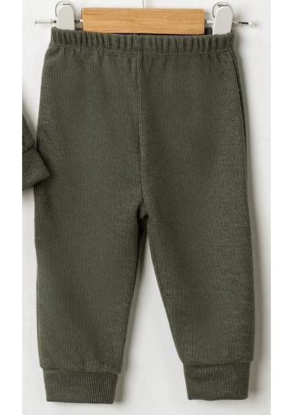 Baby Erkek Bebek 3'lü Selanik Kumaş Hırkalı Takım Ayıcık Hb Baskılı Sweatshirt Beli Lastikli Alt fırsatları