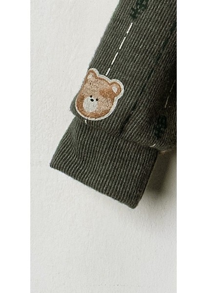 Baby Erkek Bebek 3'lü Selanik Kumaş Hırkalı Takım Ayıcık Hb Baskılı Sweatshirt Beli Lastikli Alt indirimleri