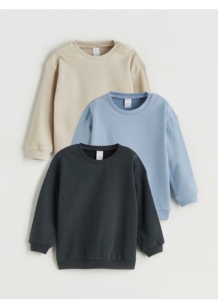 Yeni Sezon Bisiklet Yaka Erkek Bebek Sweatshirt 3'lü