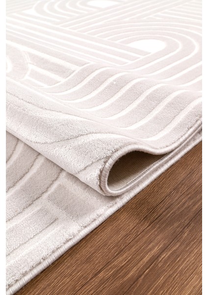 Akrilik Krem Iskandinav Desen Dokuma Halı Bohem Krem Yolluk Akrilik Halı