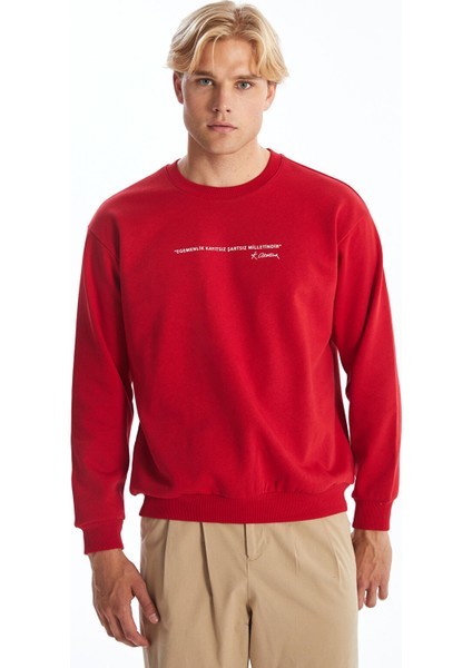 Yeni Sezon Bisiklet Yaka Uzun Kollu Atatürk Imzası Baskılı Erkek Kalın Sweatshirt fiyatları