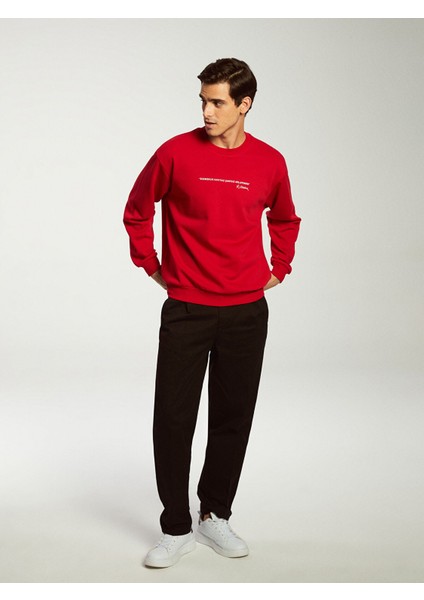 Yeni Sezon Bisiklet Yaka Uzun Kollu Atatürk Imzası Baskılı Erkek Kalın Sweatshirt modelleri