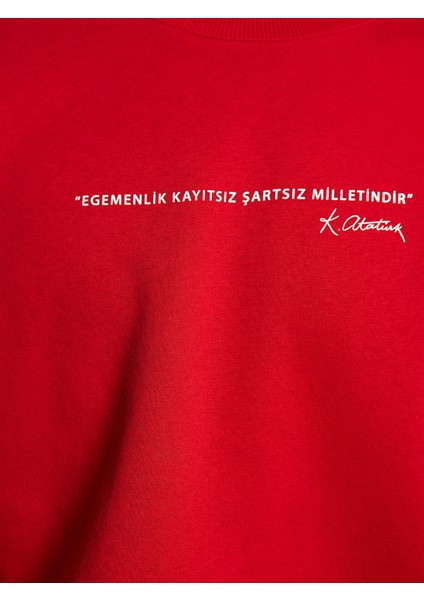 Yeni Sezon Bisiklet Yaka Uzun Kollu Atatürk Imzası Baskılı Erkek Kalın Sweatshirt indirimleri