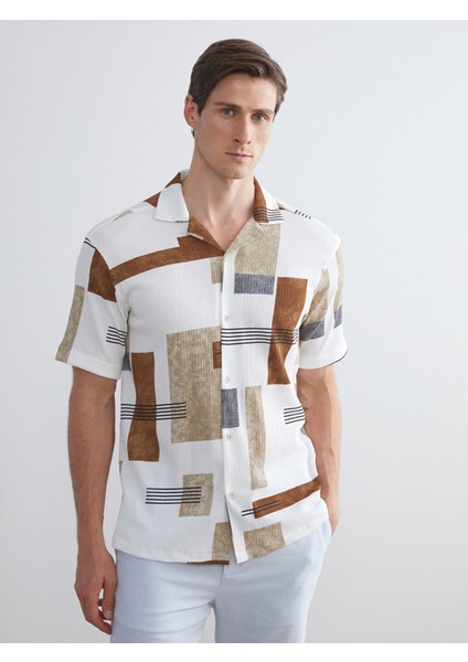 Yeni Sezon Regular Fit Kısa Kollu Desenli Viskon Erkek Gömlek