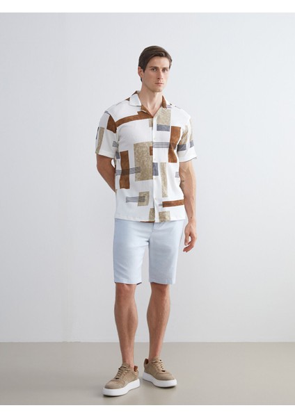 Yeni Sezon Regular Fit Kısa Kollu Desenli Viskon Erkek Gömlek fiyatları