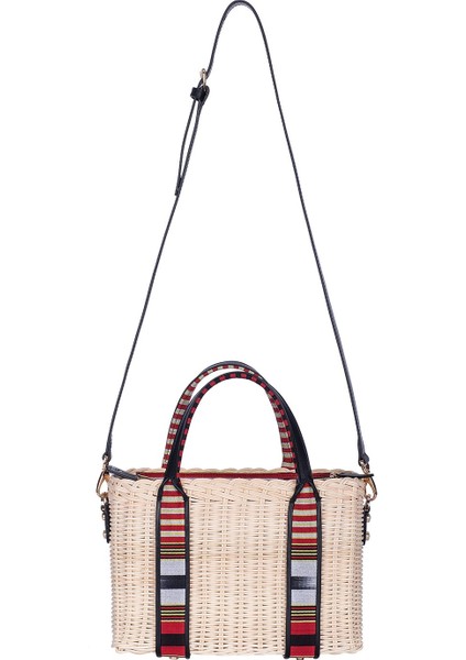 Purki - Siyah Deri Çizgi Desen El ve Omuz Çantası