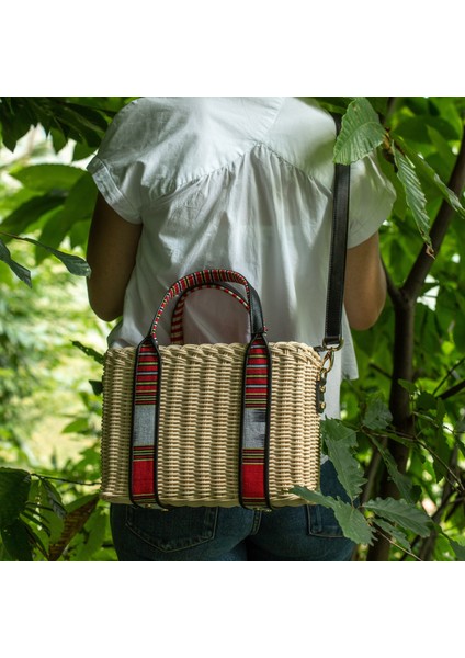 Purki - Siyah Deri Çizgi Desen El ve Omuz Çantası