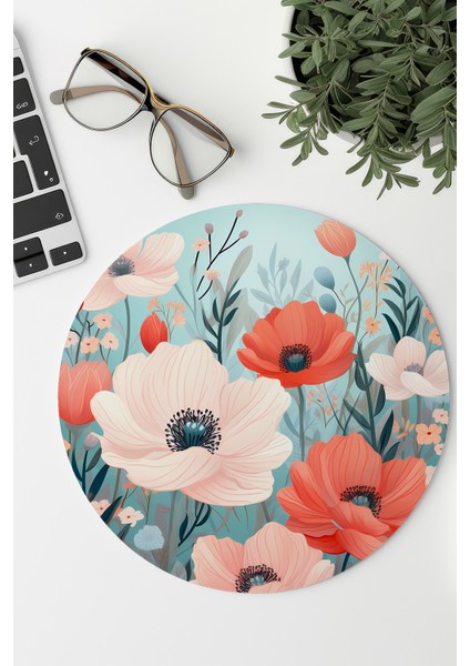 Renkli Çiçekler No:17 Baskılı Yuvarlak Gaming Mousepad