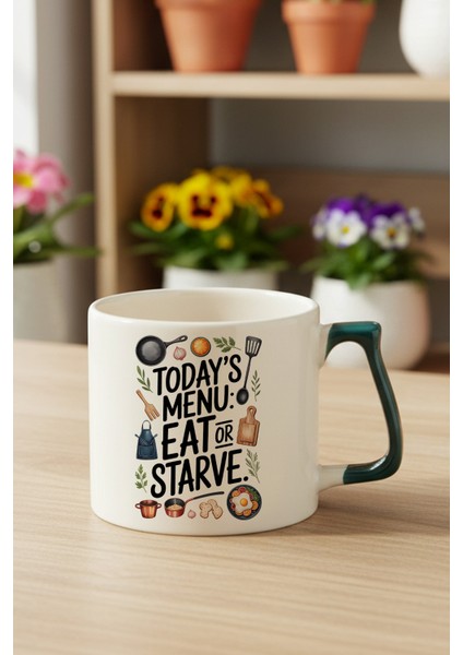 Todays Menu Baskılı Yeşil D Kulplu Kupa Bardak