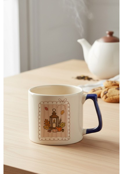 Sonbahar Temalı Sonbahar Baskılı Lacivert D Kulplu Kupa Bardak