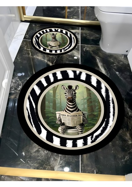|banyo ve Tuvalet Yuvarlak Paspası Gazete Okuyan Zebra Modern |yvrlkpsps