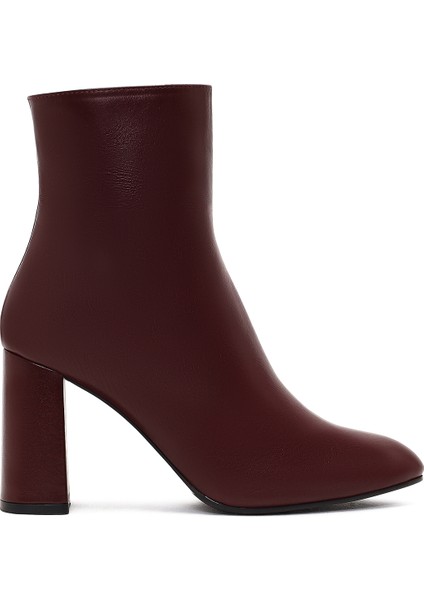 Kadın Bordo Fermuarlı Kalın Yüksek Topuklu Deri Bot 25WFD131418