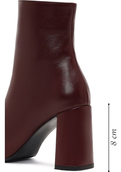 Kadın Bordo Fermuarlı Kalın Yüksek Topuklu Deri Bot 25WFD131418 fiyatları