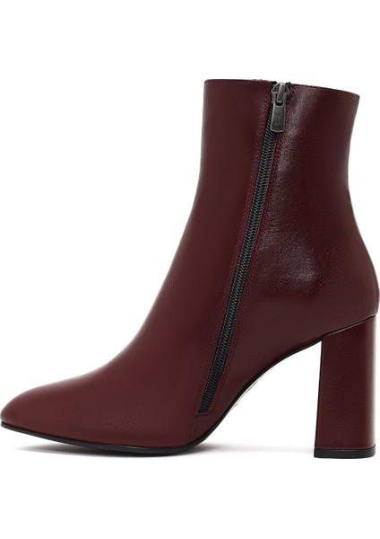 Kadın Bordo Fermuarlı Kalın Yüksek Topuklu Deri Bot 25WFD131418 fırsatları