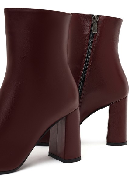 Kadın Bordo Fermuarlı Kalın Yüksek Topuklu Deri Bot 25WFD131418