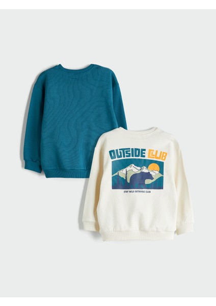 Yeni Sezon Bisiklet Yaka Baskılı Erkek Çocuk Sweatshirt 2'li