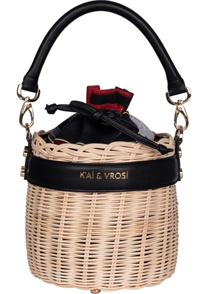 Okordule - Siyah Deri Renkli Çizgili El Çantası