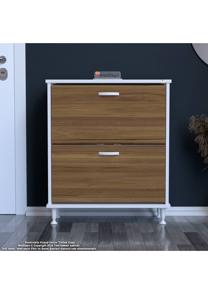 Asaf Antre Ayakkabılık Ceviz Renk 52 cm 2 Düşer Kapak 4 Göz Bölmeli Ayakkabılık 52X86X25,5 cm