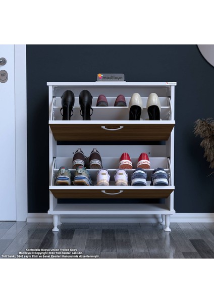 Asaf Antre Ayakkabılık Ceviz Renk 52 cm 2 Düşer Kapak 4 Göz Bölmeli Ayakkabılık 52X86X25,5 cm modelleri