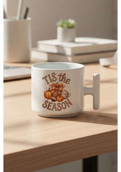 Tis The Season Baskılı Hediyelik T Kulplu Latte Fincanı Kupa Bardak