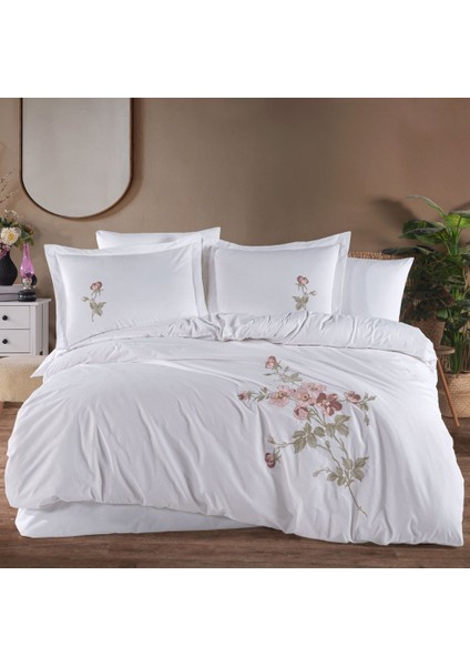 Premium Palmyra Beyaz - Poplin Çift Kişilik Nakışlı Nevresim Takımı
