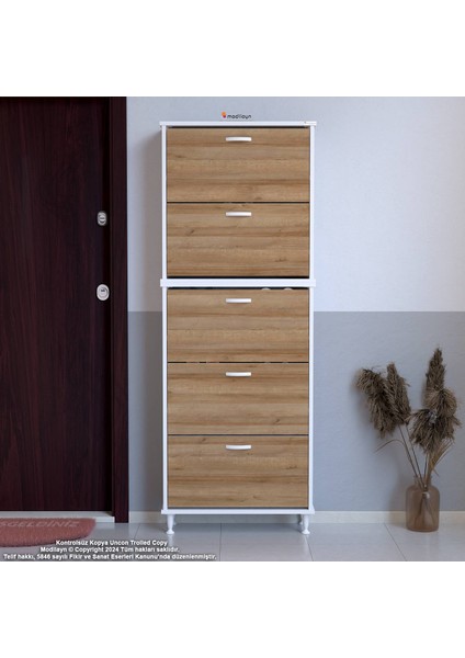 Asil 2 Li Meşe Renk Kapı Önü Ayakkabılık 5 Düşer Kapak 10 Göz Bölme Raf Ayakkabılık 72X205X26 cm modelleri